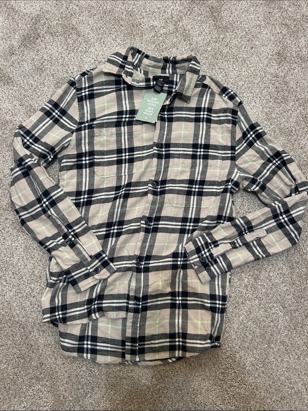 Men's Black & Cream Plaid flannel Button-Up Shirt